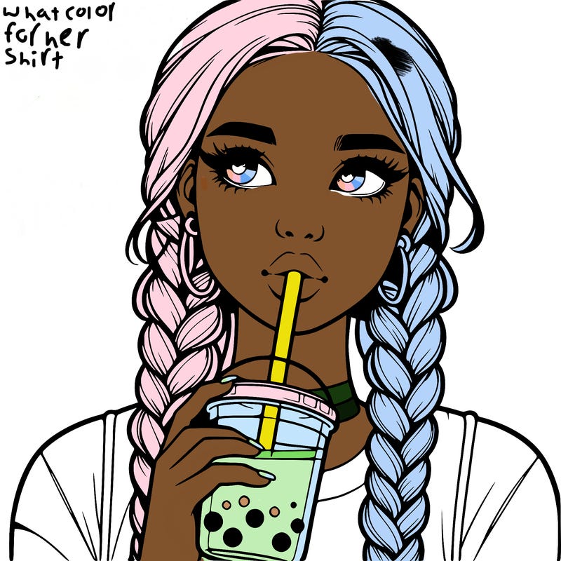 realistic girl with braided hair drinking boba