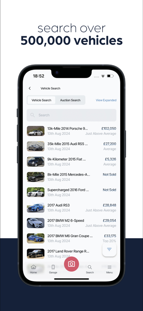 drivve | Collector Car Values - 경매 가격 및 시장 가치가 있는 클래식카 검색 목록을 표시하는 Drivve 모바일 앱