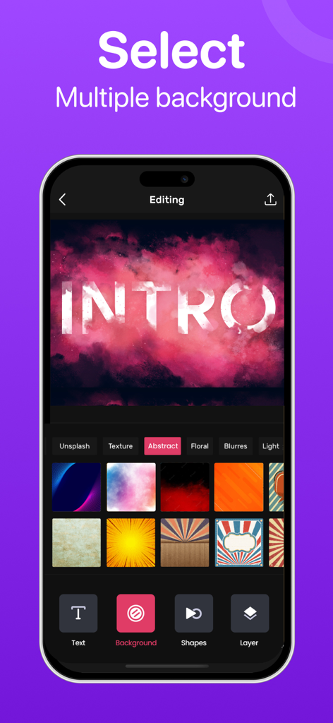 Intro Maker: Create Logo Video - Interface for choosing multiple background styles for video intros
