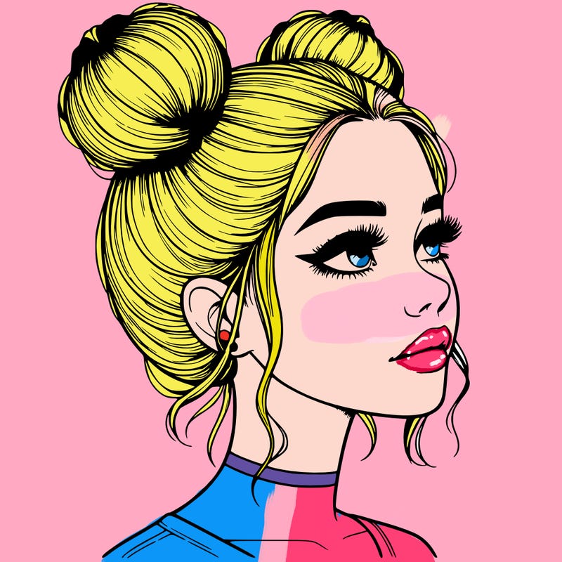 realistic girl with buns on the top of her head