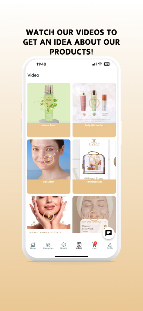 AUVA - A library of skincare product video tutorials within the AUVA mobile app