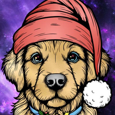 realistic dog with a christmas hat