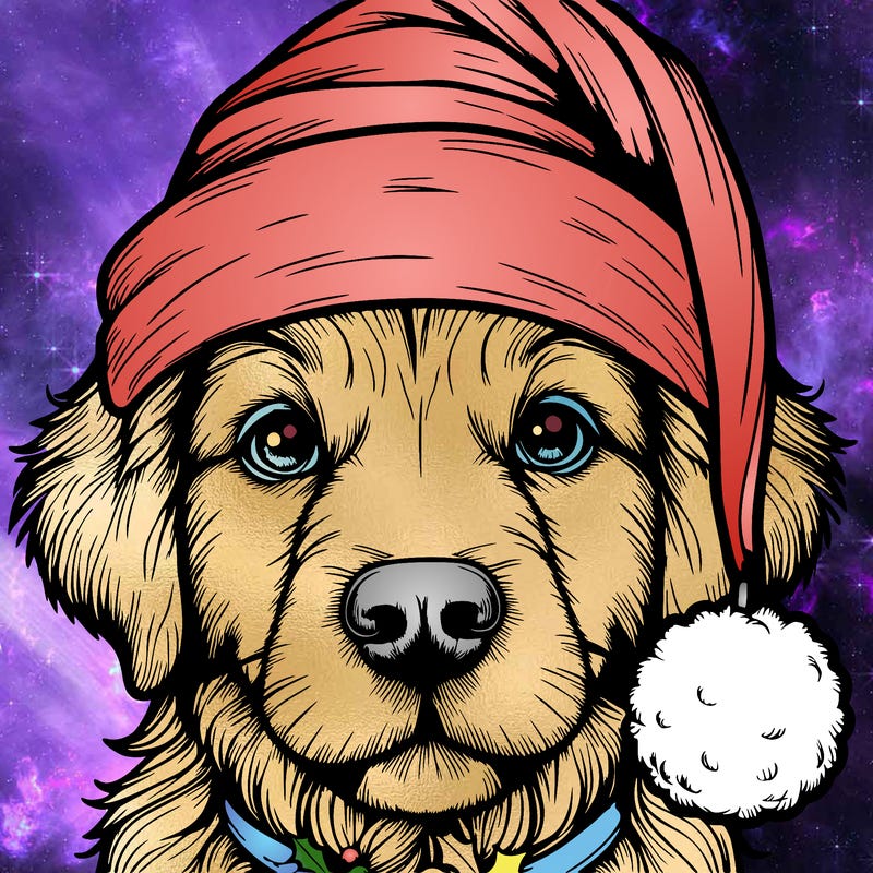 realistic dog with a christmas hat