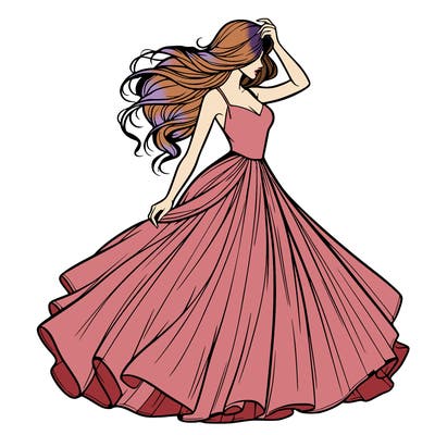 realistic woman with dress flowing in the wind