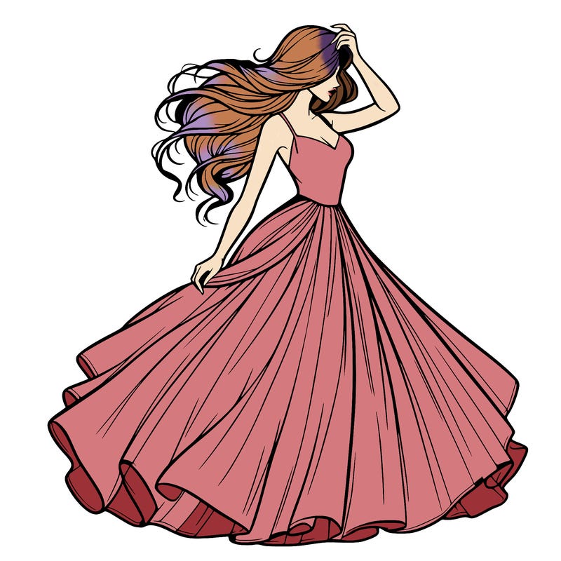 realistic woman with dress flowing in the wind