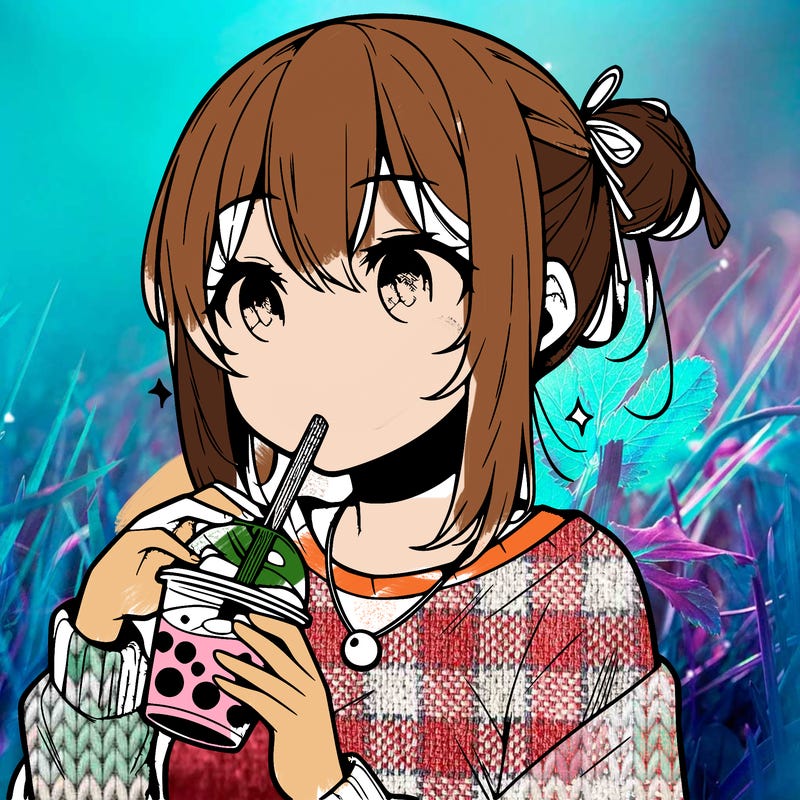 manga character drinking boba