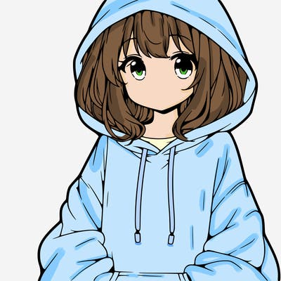 anime girl wearing an oversized hoodie