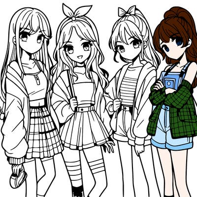teen manga girls group of 4