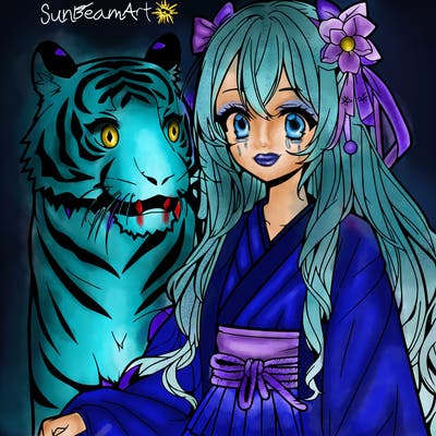 an anime girl with a tiger