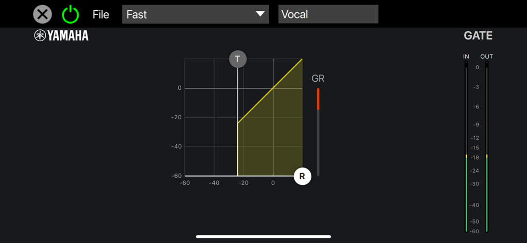 dspMixFx UR-C - Noise gate control interface in the dspMixFx UR-C app for vocal recording