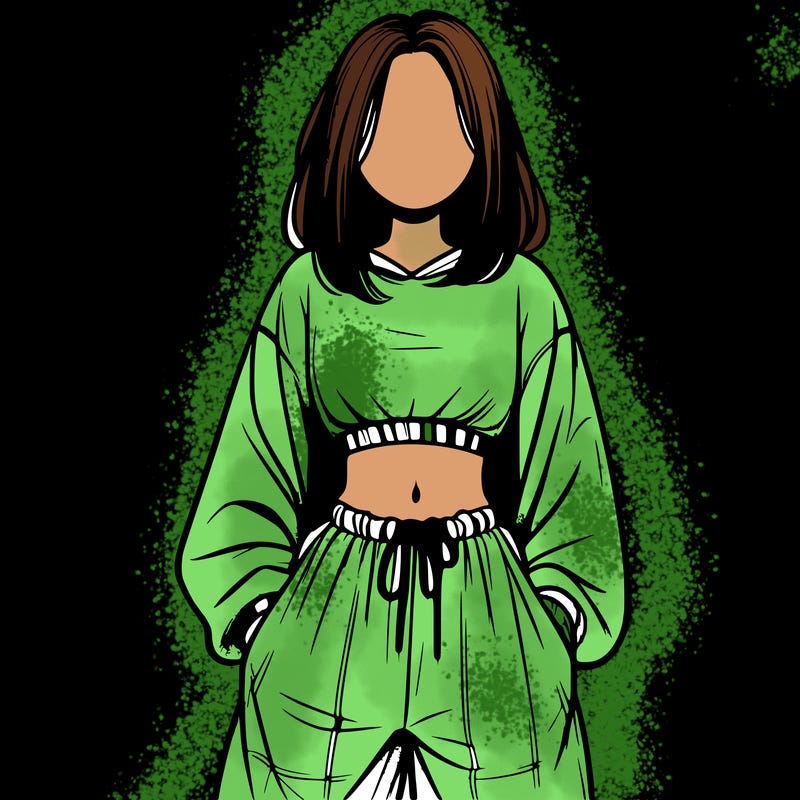 realistic girl faceless with baggy pants and a crop top