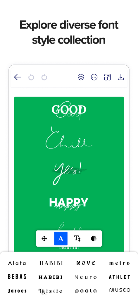 Poster Maker - Flyers Design - Mobile app screen showing a diverse font style collection for poster and flyer design