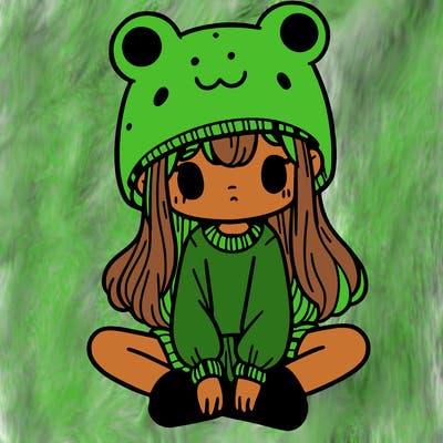 a girl wearing a frog hat and some frog socks