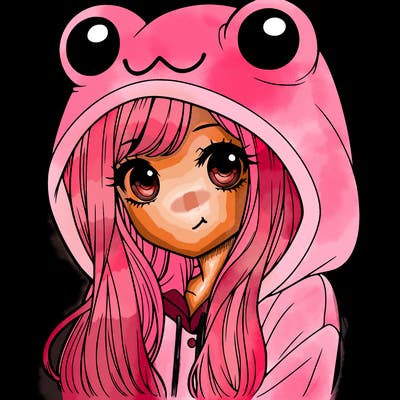 a pretty girl wearing a frog hoodie portrait with long hair