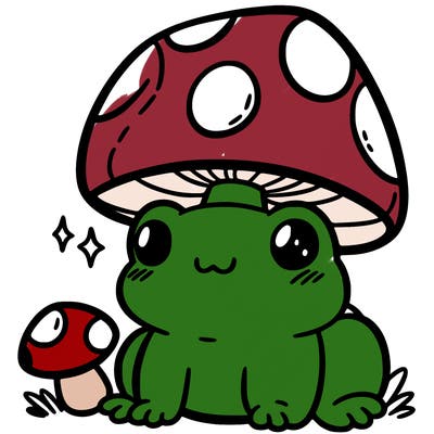 a cute frog with a mushroom hat