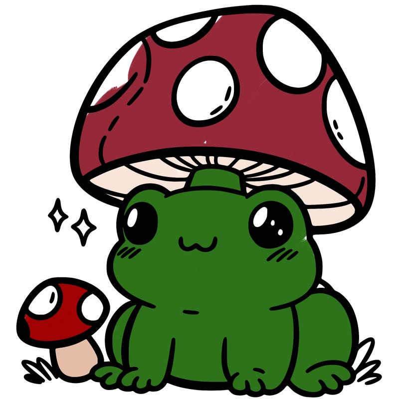 a cute frog with a mushroom hat