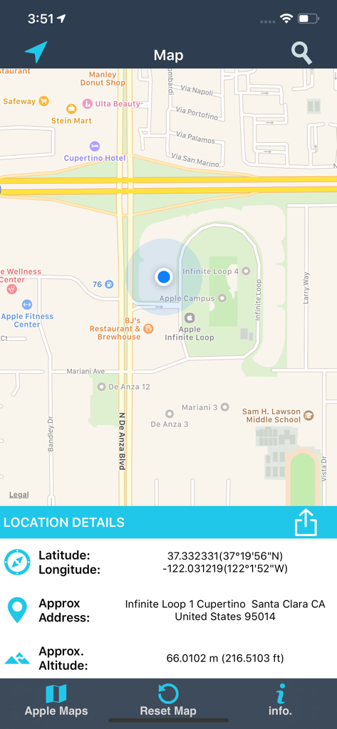 Find My Location details - Find My Location app interface showing map and GPS coordinate details