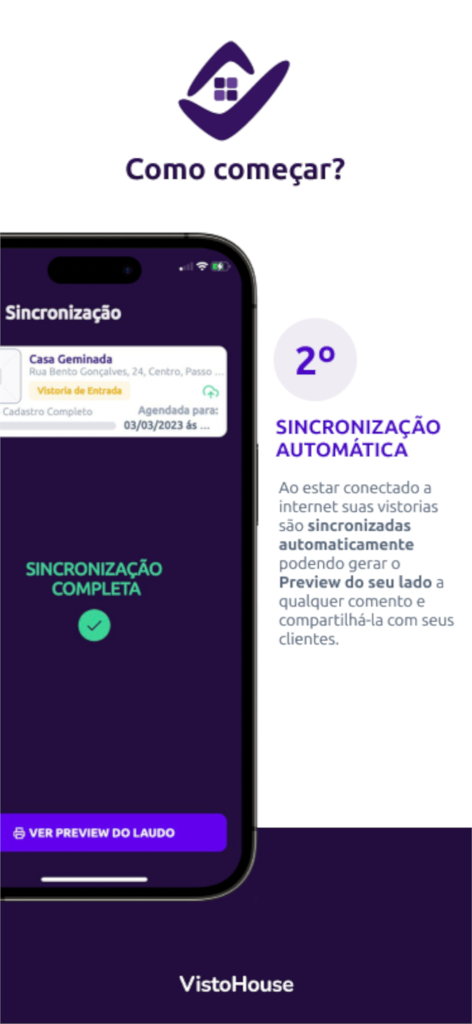 부동산 점검 보고서의 자동 클라우드 동기화 기능을 보여주는 VistoHouse 앱 스크린샷.