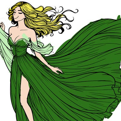 realistic woman in dress flowing the the wind