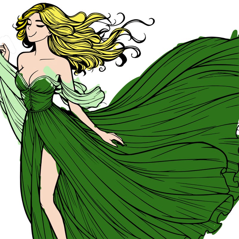 realistic woman in dress flowing the the wind