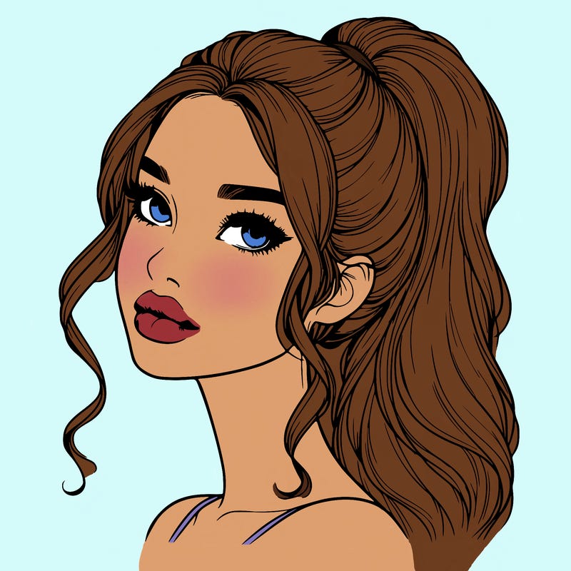 realistic girl with a ponytail on her hair and lips