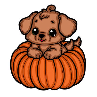 cute little puppy in a pumpkin