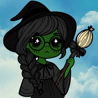 a witch with a braid and two glasses