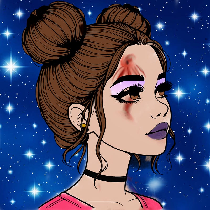 realistic girl with buns on the top of her head