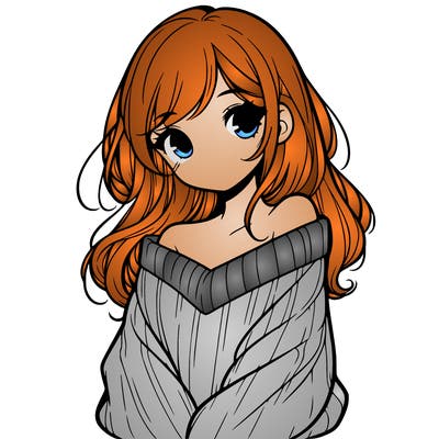 shy pretty girl wearing a sweater that is falling off one shoulder portrait