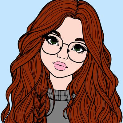 girl with long hair and freckles and glasses realistic