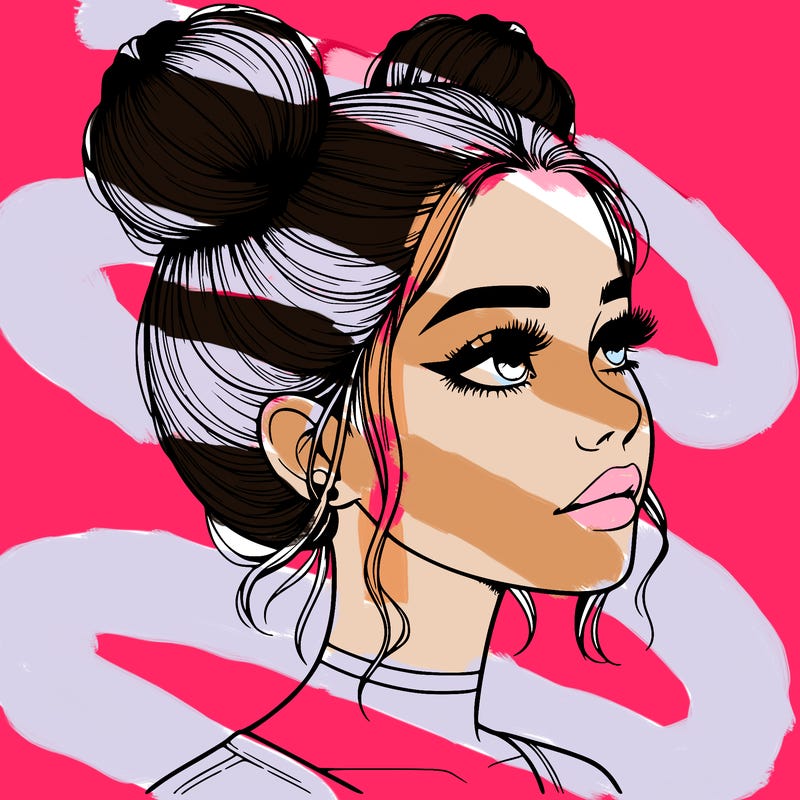 realistic girl with buns on the top of her head