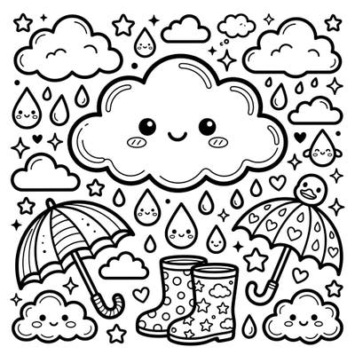 Brighten any day with this delightful Kawaii rainy day coloring page, packed with smiling clouds, happy raindrops, and playful umbrellas. It’s the perfect way to bring cheer and creativity to a cozy indoor activity.