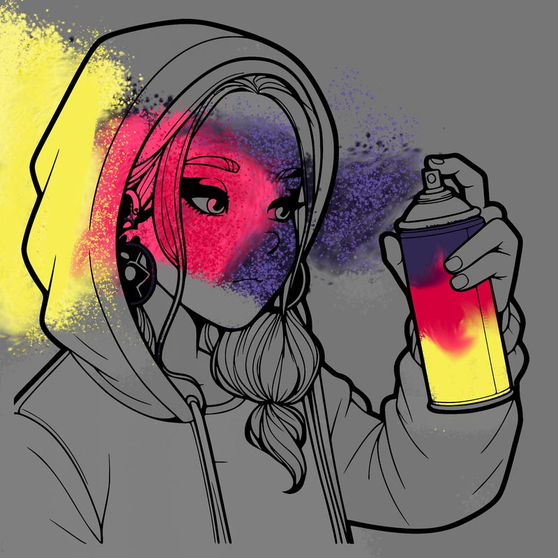 a realistic girl, spray painting