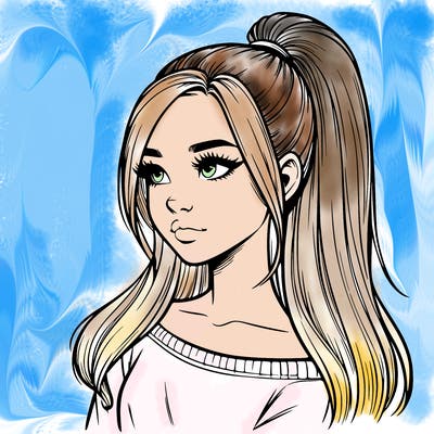 realistic girl with a high ponytail