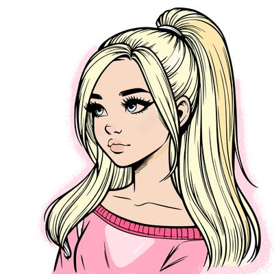 realistic girl with a high ponytail