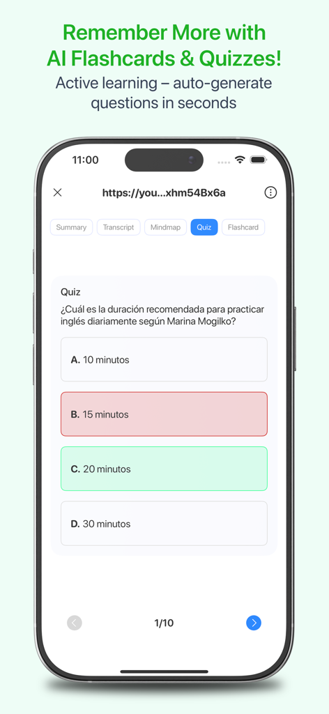 SuperLearn Note Taker &Quizlet - SuperLearn app interface showing an AI-generated multiple choice quiz for active learning