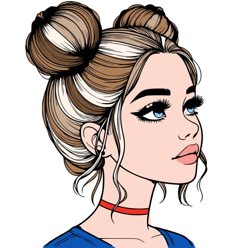 realistic girl with buns on the top of her head