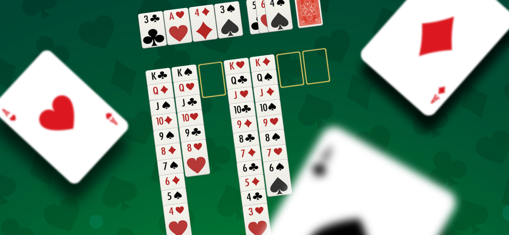 Classic Klondike Solitaire card game with extra large symbols on a green tabletop background
