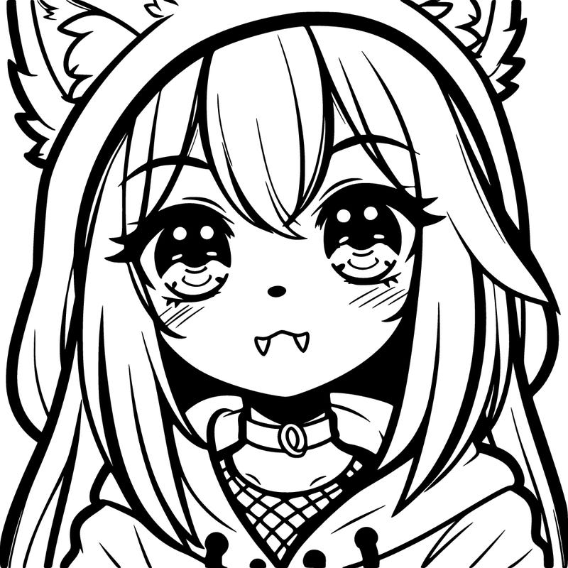 a girl with wolf ears and fangs