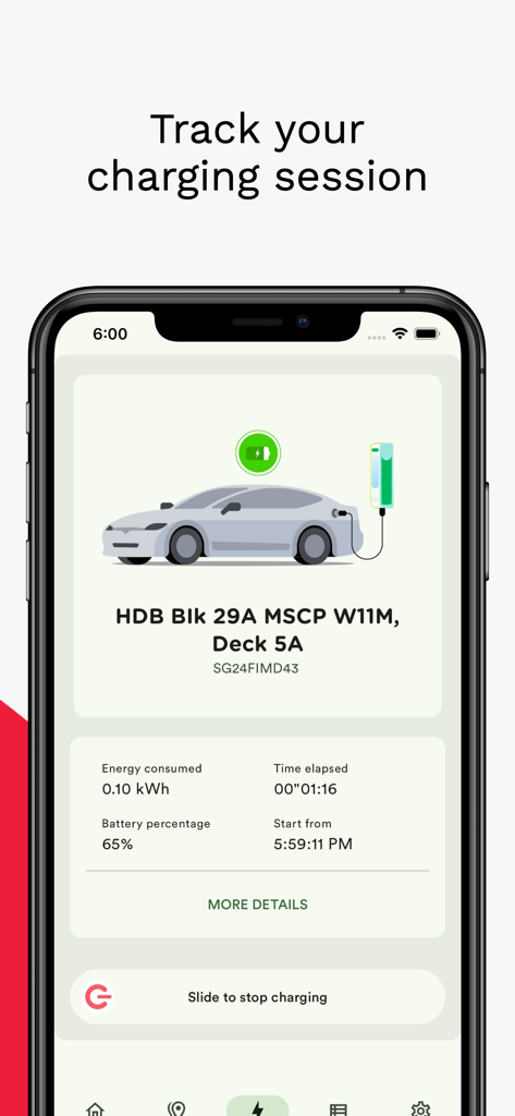 Smartphone-Bildschirm mit Echtzeit-Ladestatistiken für Elektrofahrzeuge wie Akkuzustand und verbrauchter Energie.