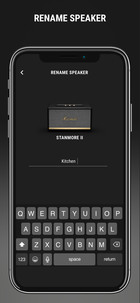 Marshall Voice - Interfaz de la aplicación Marshall Voice para renombrar un altavoz Marshall Stanmore II a Cocina