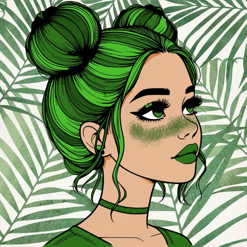 realistic girl with buns on the top of her head