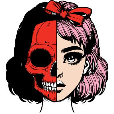 realistic girl with half skull mask