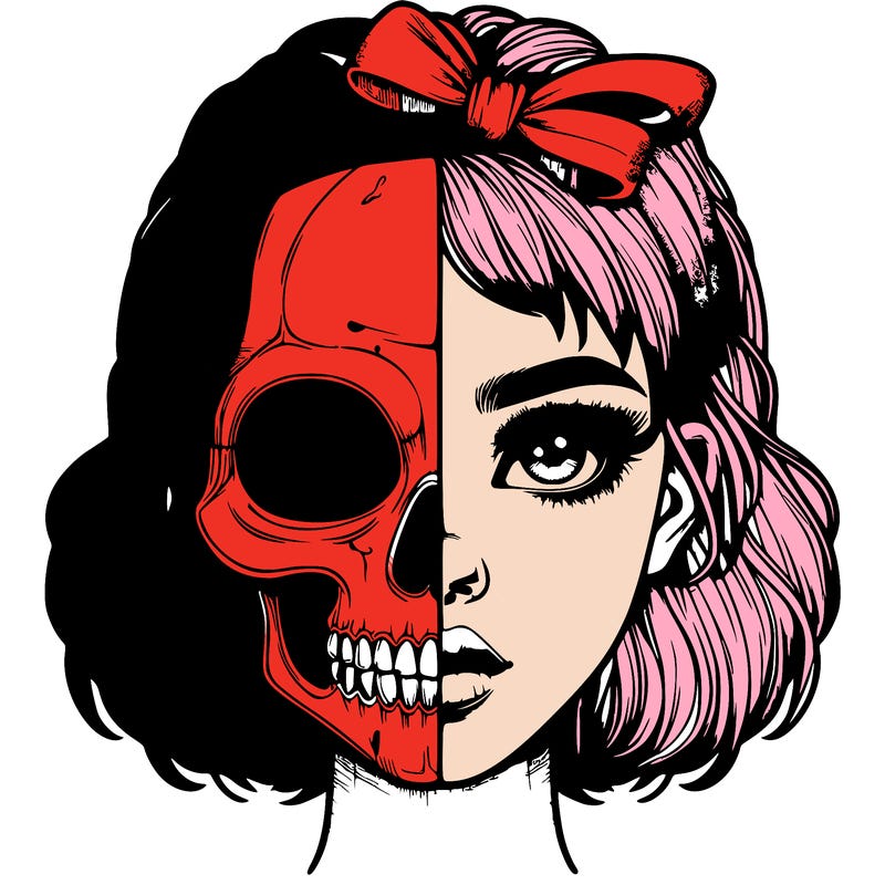 realistic girl with half skull mask
