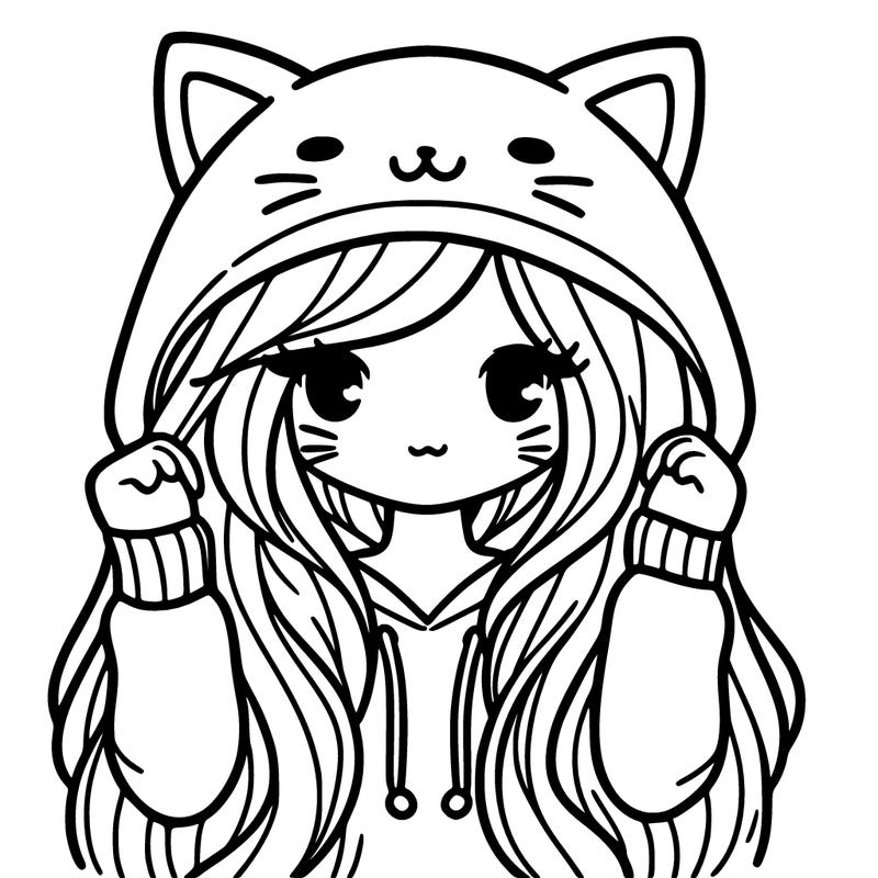 girl with long hair in cat hoodie