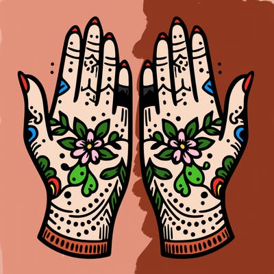 hands with henna design that can be colored in