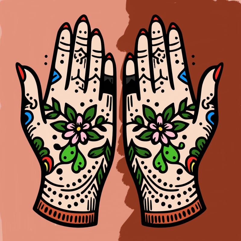 hands with henna design that can be colored in