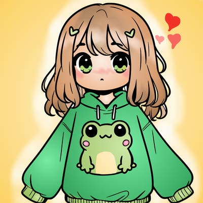 girl wearing frogging sweatshirt
