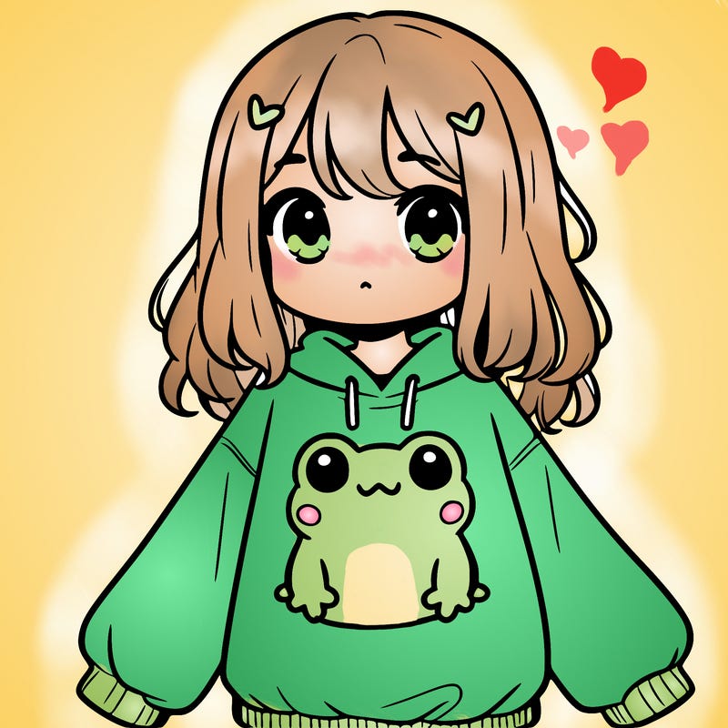 girl wearing frogging sweatshirt