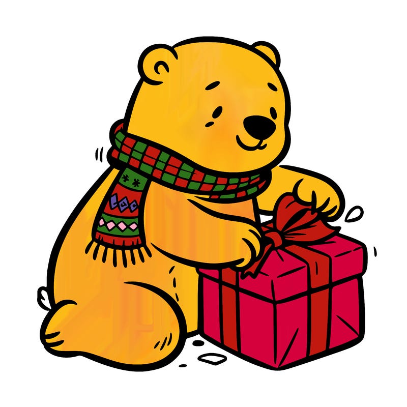 polar bear wrapping a present